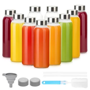 Imagem de Luxfuel Garrafa de vidro transparente de 293 ml com tampa, garrafas de água de vidro reutilizáveis com tampa de aço inoxidável e canudos para sucos, leite, gengibre e vitaminas, geladeira, à prova de