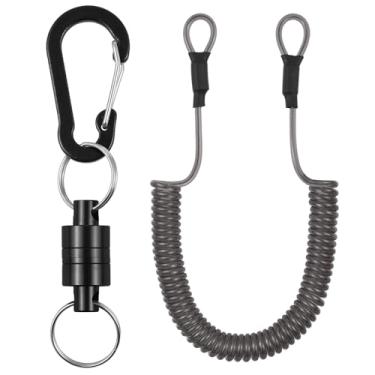 Imagem de Cordões elásticos de cordão para ferramentas com grampos carabiner e liberação magnética rede pesca mosca rápida mola elástica