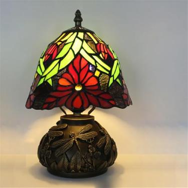 Imagem de Luminária de mesa retrô americana de luxo e criativa para sala de estar, quarto, cabeceira, escritório, casa de campo ou hotel, com vitral (Estilo 2)