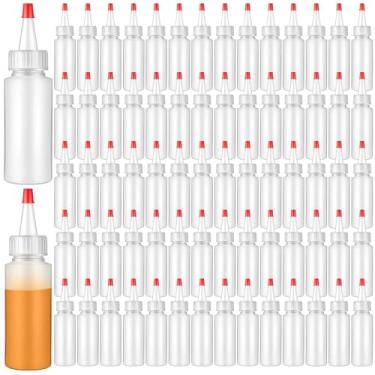 Imagem de Xinnun 80 frascos de plástico pequenos para condimentos com tampas de ponta vermelha, mini garrafa redonda recarregável para colas, tintas, artes, artesanato, molho, ketchup, óleo, gelo, biscoito