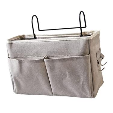 Imagem de Mesa de Cabeceira Pendurada Bolsa Organizador de Armazenamento de Cabeceira de Linho de Algodão para Dormitórios (Cinza)