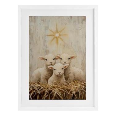 Imagem de Stupell Industries Christmas Lambs Trio Impressão emoldurada branca sob vidro, design por Petal Prints Design, 20 x 14