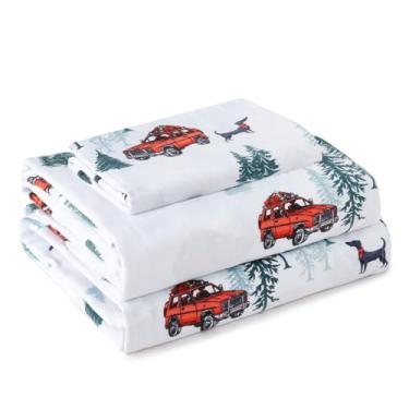 Imagem de LONAVA Conjunto de lençóis de flanela 100% algodão orgânico, quente e aconchegante, aveludado, macio, pesado - flanela escovada dupla, lençóis de cama com bolso profundo de 40,64 cm (Twin, carro