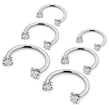 Imagem de Hnxnskt Anel de nariz em ferradura de aço cirúrgico duplo piercing de nariz 18G anéis labiais zircônia cúbica sapato de cavalo Daith piercing joia para mulheres diâmetro interno 8 mm/10 mm/12 mm