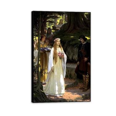 Imagem de Edmund Leighton impressão em tela My Fair Lady por Reproduções de pinturas famosas Edmund Leighton pôster arte de parede para sala de estar quarto decoração de parede 30x50 cm (30.5x50.8 cm) moldura