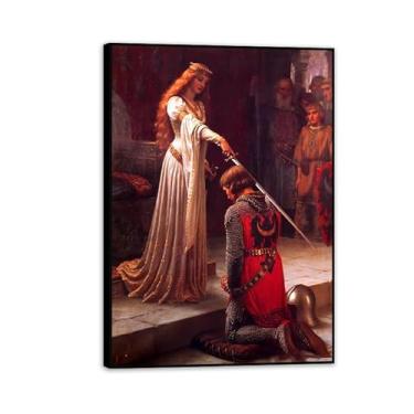 Imagem de Edmund Leighton impressão em tela The Accolade por Reproduções de pinturas famosas Edmund Leighton pôster arte de parede para sala de estar quarto decoração de parede 60 x 40 cm (24 x 16 polegadas