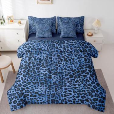 Imagem de Feelyou Conjunto de edredom Queen com estampa de leopardo, 7 peças, de pele de guepardo, para crianças, meninos, meninas, cama com edredom, lençóis, fronhas, capas de almofada, textura de pele de