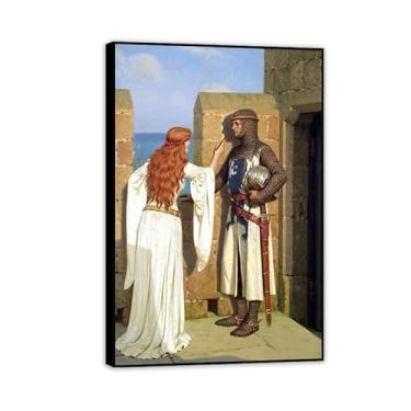 Imagem de Edmund Leighton impressão em tela The Shadow por reproduções de pinturas famosas Edmund Leighton pôster arte de parede para sala de estar quarto decoração de parede 90 x 60 cm (35 x 24 polegadas