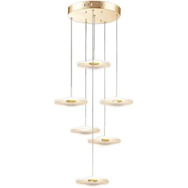 Imagem de Forma De Folha De Lótus Dourada 1-luz Pingente De Luz Moderna Led Lustre De Jantar Lustres De Foyer Para Teto Alto Iluminação De Escada De Entrada Nórdica Sala De Estar Cozinha I, Gold, 6 LIGHTS