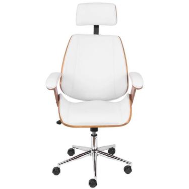 Imagem de Cadeira Giratória Alta Bergen Lisboa Estrutura Madeira Laminada Revstida Em Pu Branco Base Rodízio