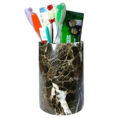 Imagem de Suporte de escova de dentes de mármore natural com base de veludo - Organizador de banheiro elegante para segurar escovas de dentes, ferramentas de maquiagem, canetas e utensílios de cozinha - Design