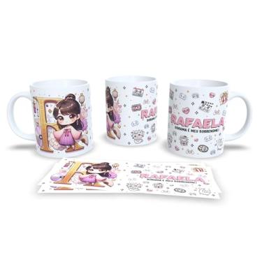 Imagem de Caneca Personalizada Anime Kawaii, Porcelana Branca, Design Amanda Dorama, Decorada com Ilustração Chibi e Padrões Fofos (r)
