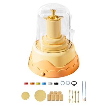 Imagem de oshhni Torno de cerâmica para crianças, ferramentas de escultura, 10 pacotes de, máquina de cerâmica artesanal, kit completo para crianças, Amarelo