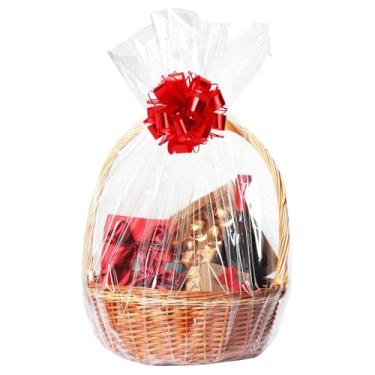 Imagem de PureGuard 10 peças de sacos de celofane transparentes, envoltório de celofane de plástico grande para cestas de presente 61 x 76 cm sacos de presente de celofane com laços torcidos para casamento