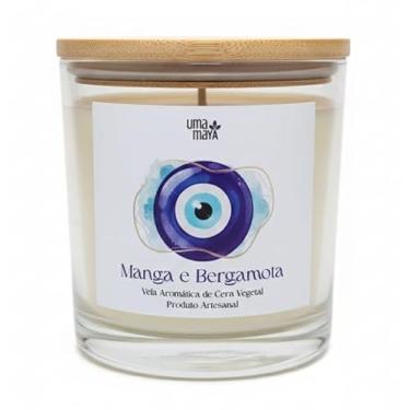 Imagem de Vela Aromática de Manga e Bergamota, Cera Vegetal Artesanal, 180g, 42 Horas de Queima, com Olho Grego, Embalagem Decorativa - UMA MAYA