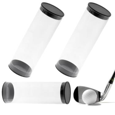 Imagem de Estojo de armazenamento de bola de golfe de tubo transparente, pacote com 3 estojos de exibição de bolas de golfe, tubos transparentes, portáteis com tampas, estojos de bola de golfe para uso em loja