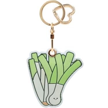 Imagem de Capa MC Fashion de couro PU compatível com AirTag, linda capa de rastreador GPS com tema vegetal charmoso chaveiro (cebola verde)