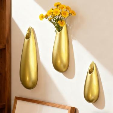 Imagem de Pacote com 3 vasos de cerâmica GDSZJLJ clássico, vaso de parede dourado para pendurar flores, decoração minimalista universal para casa e presentes