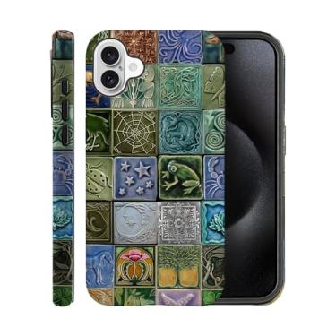 Imagem de Capa para iPhone 16, capa fosca para meninas e mulheres, azulejo vintage flores naturais sapo