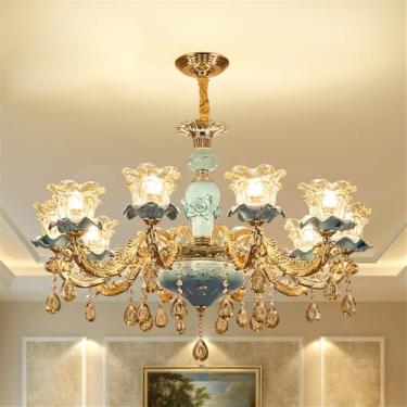 Imagem de Lustre de cristal de luxo europeu com LED, estilo americano, para sala de estar, restaurante, quarto, casa de campo, hotel, loja de roupas, salão de beleza, café (10 lâmpadas)