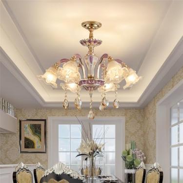Imagem de Lustre de cristal de luxo europeu com LED, estilo americano, para sala de estar, restaurante, quarto, casa de campo, hotel, loja de roupas, salão de beleza, café (6 lâmpadas)