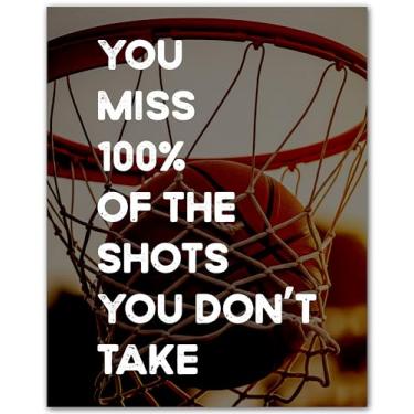 Imagem de ZUKIY Arte de parede de motivação de basquete - Pôster inspirador esportivo para decoração de quarto de meninos - Pôster de basquete para adolescentes - Impressão sem moldura 20 x 25 cm para academia