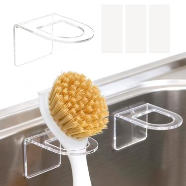 Imagem de HUIKANGSHENG Suporte de escova de pratos para pia de cozinha, sem furadeira, suporte universal para escova de louça e escova, organizador de pia resistente para várias escovas de lavar louça