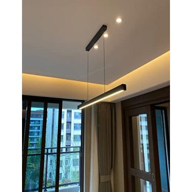 Imagem de Luminária pendente LED moderna, dimerizável, com controle remoto, design linear, ideal para mesa de jantar, lustre, luminária de altura ajustável para cozinha, ilha, escritório e corredor (P