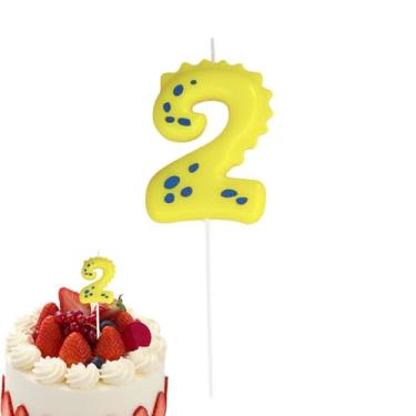 Imagem de Vela com número de estampa animal | Velas coloridas de aniversário dos desenhos animados | Vela de decoração de festa de dinossauro para aniversário de 0 a 9 crianças, topper de bolo com tema Hoghaki