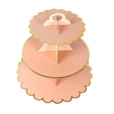 Imagem de Suporte de bolo de 3 camadas suporte de cupcake redondo de papelão porta-cupcake dobrável chás de bebê decoração de festa de casamento de aniversário suprimentos de mesa de sobremesa prato de bolo