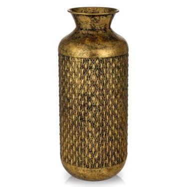 Imagem de Vaso de flores rústico de metal, vaso de 40 cm preto e dourado para decoração de casa de fazenda, flores artificiais e centros de mesa