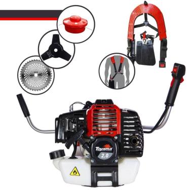 Imagem de Roçadeira Profissional Toyama RT52L 2 Tempos 52cc 2HP de Potência Cortador de Grama Com Cabeçote de Nylon + Lâmina 3 Pontas + Lâmina 40 Dentes Vídea