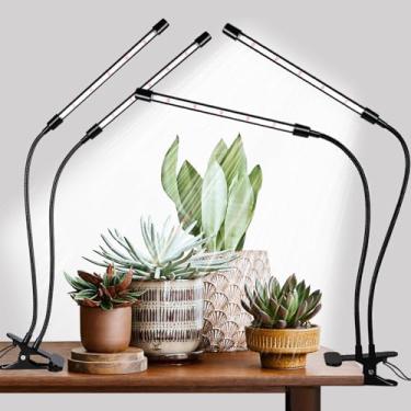 Imagem de Luzes de cultivo para plantas de interior, lâmpadas de LED de espectro completo de 20 W com temporizador de pescoço de ganso flexível 4/8/12/18H, 3 modos espectrais, 10 níveis
