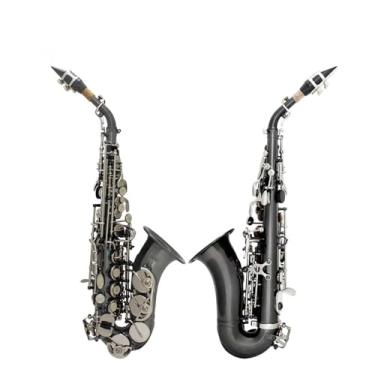 Imagem de Saxofone Saxofone Bb Saxofone Soprano Preto Niquelado B Conjunto Plano Com Estojo Acessórios para Saxofone Instrumento Profissional de Sopro de Madeira (B)