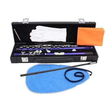 Imagem de Flauta para instrumento de flauta 16 furos abertos fechados chave C flauta transversal profissional instrumentos de sopro de madeira conjuntos de caixa de couro para iniciantes (609 azul)