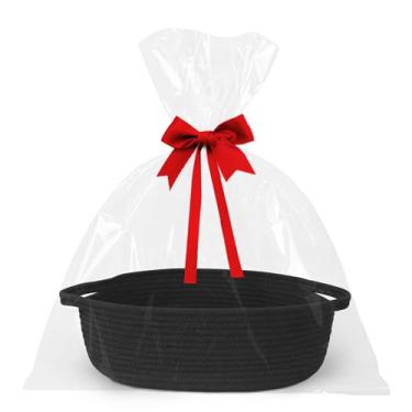 Imagem de WILLITAT Cestas pequenas para presentes vazias, 33 x 23 x 12,7 cm, cesta de presente de tecido com bolsa e fita, caixa de brinquedo para cães e gatos com corda de algodão, organizador fofo de berçário