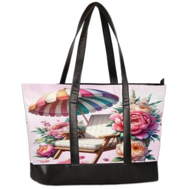 Imagem de Bolsa de lona para laptop para mulheres, cadeira de praia, rosa, bolsa de computador de grande capacidade de 15,6 polegadas, leve, casual, bolsa de ombro para negócios, escritório, trabalho, viagem