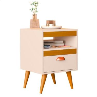 Imagem de Kit 2 mesas de cabeceira quarto gaveta puxar(Off WhiteY)