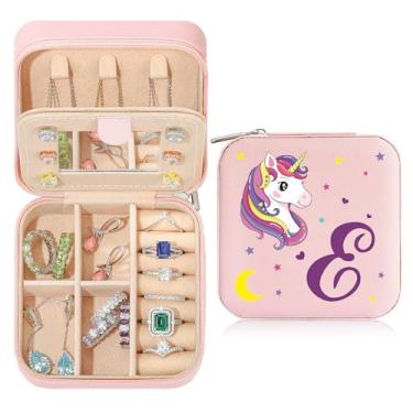 Imagem de Caixa de joias de viagem organizadora para presentes pequena fofa personalizada presente de aniversário natal para filha anel colar brinco caixa organizadora rosa letra A-Z