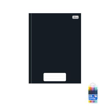 Imagem de Kit Caderno Brochura Capa Dura Pepper Preto 80 Folhas + Marca Texto Lumini Gel Pastel