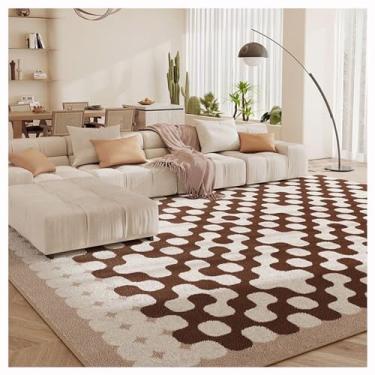 Imagem de SPXMQSS Tapete para quarto, sala de estar, tapete antiderrapante, antiderrapante, lavável em lã sintética macia para sala de estar, quarto, escritório, bege