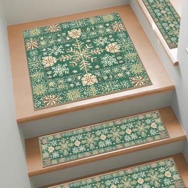 Imagem de Escadas antiderrapantes para degraus de madeira, 1 peça de tapete de escada com adesivo traseiro, 76 cm x 76 cm, lavável e reutilizável, tapetes de segurança para crianças, idosos e cães