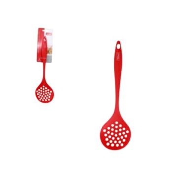 Imagem de Escumadeira de Silicone Vermelha, 33 cm, Resistente a Altas Temperaturas, Antiaderente, para Frituras e Cozimento