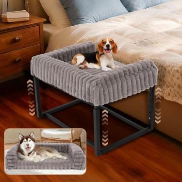 Imagem de Beliches para cães com altura ajustável, estrutura de cama de metal para cães de 70 x 45 cm com capa de veludo cotelê removível lavável, cama de espuma viscoelástica para animais de estimação com