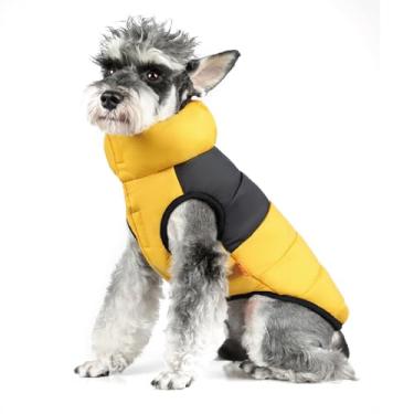 Imagem de FOFOS Casaco de inverno para cães, jaqueta de pelúcia para cães com orifício para trela, colete de neve quente ajustável para cães pequenos e médios, amarelo, GG