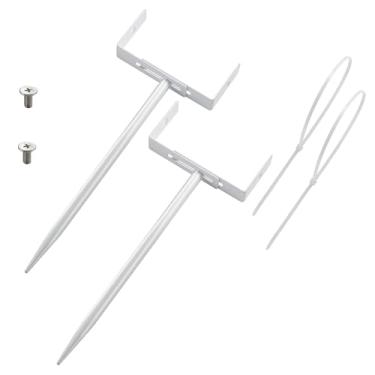 Imagem de WYSIWYKA Suporte de calha de água da chuva branca com alça, suporte ajustável de ferro galvanizado resistente, âncora à prova de ferrugem para suporte de tubos, para gramado, quintal e uso industrial