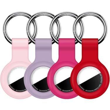 Imagem de Linsaner [Pacote com 4] Chaveiro compatível com AirTag para AirTag, suporte de silicone para AirTags, chaveiro, estojos, corrente para AirTag, GPS, acessórios para localizadores de itens, rosa/rosa