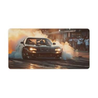 Imagem de HouLaiZhe JDM Drift Car Rx7 Smoke Large Gaming Mouse Pads Tapete de Mesa Base de Borracha Antiderrapante Laptop Acessórios de Computador Suprimentos Bloco de Escrita para Escritório Casa 30 x 60 cm
