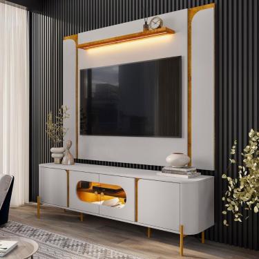 Imagem de Painel TV 75 Polegadas Marina E Rack Com Led 180cm Ricky Off Naturalle B02 - Mpozenato