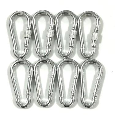 Imagem de Pacote com 8, mosquetão de 3,15 polegadas, gancho de pressão de mola, chaveiro de aço galvanizado resistente, clipes de travamento de mosquetão